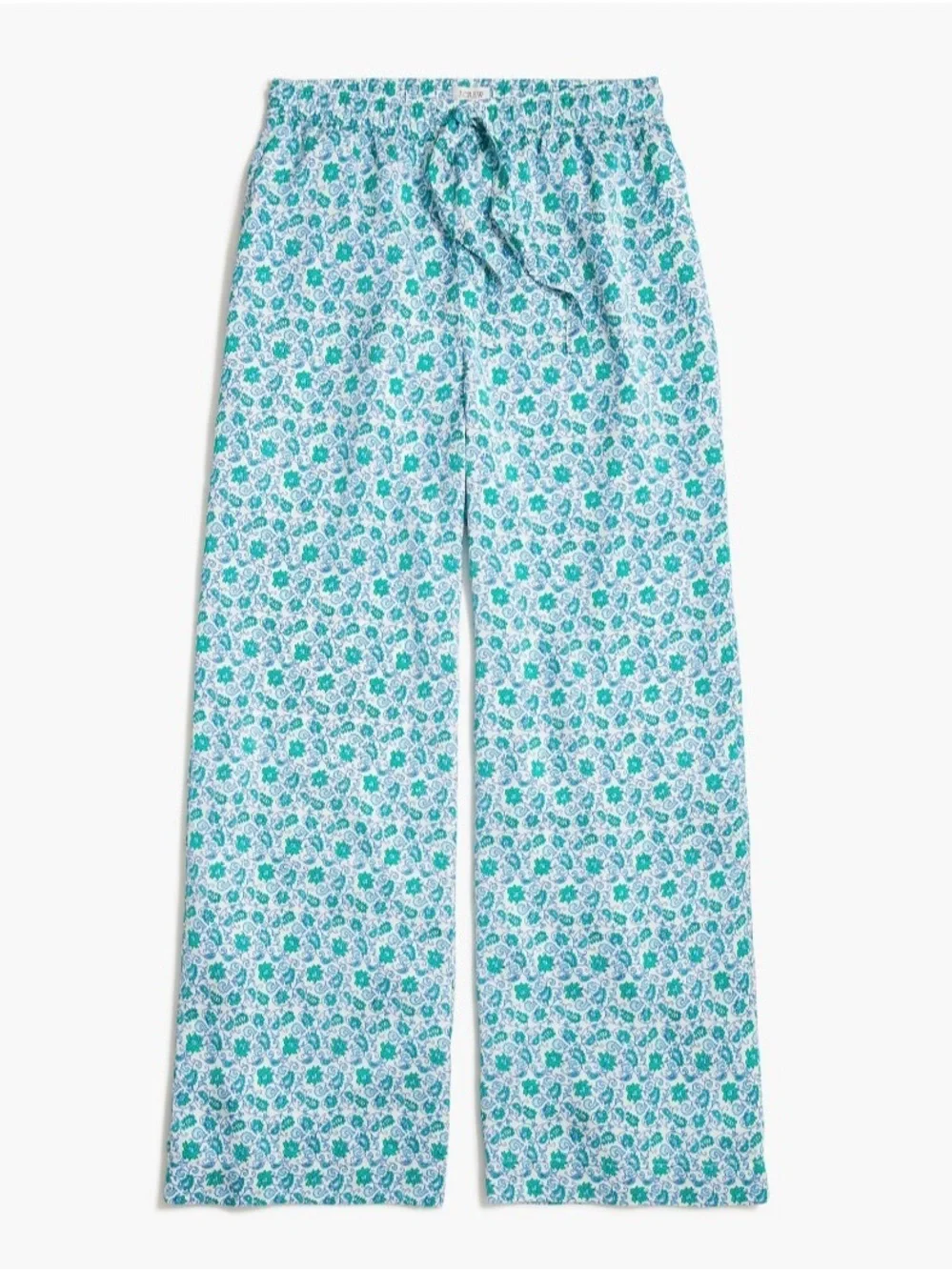 J.Crew Blue Boho Patterned Pull On High Rise Wide Leg Silk Pants Size Medium